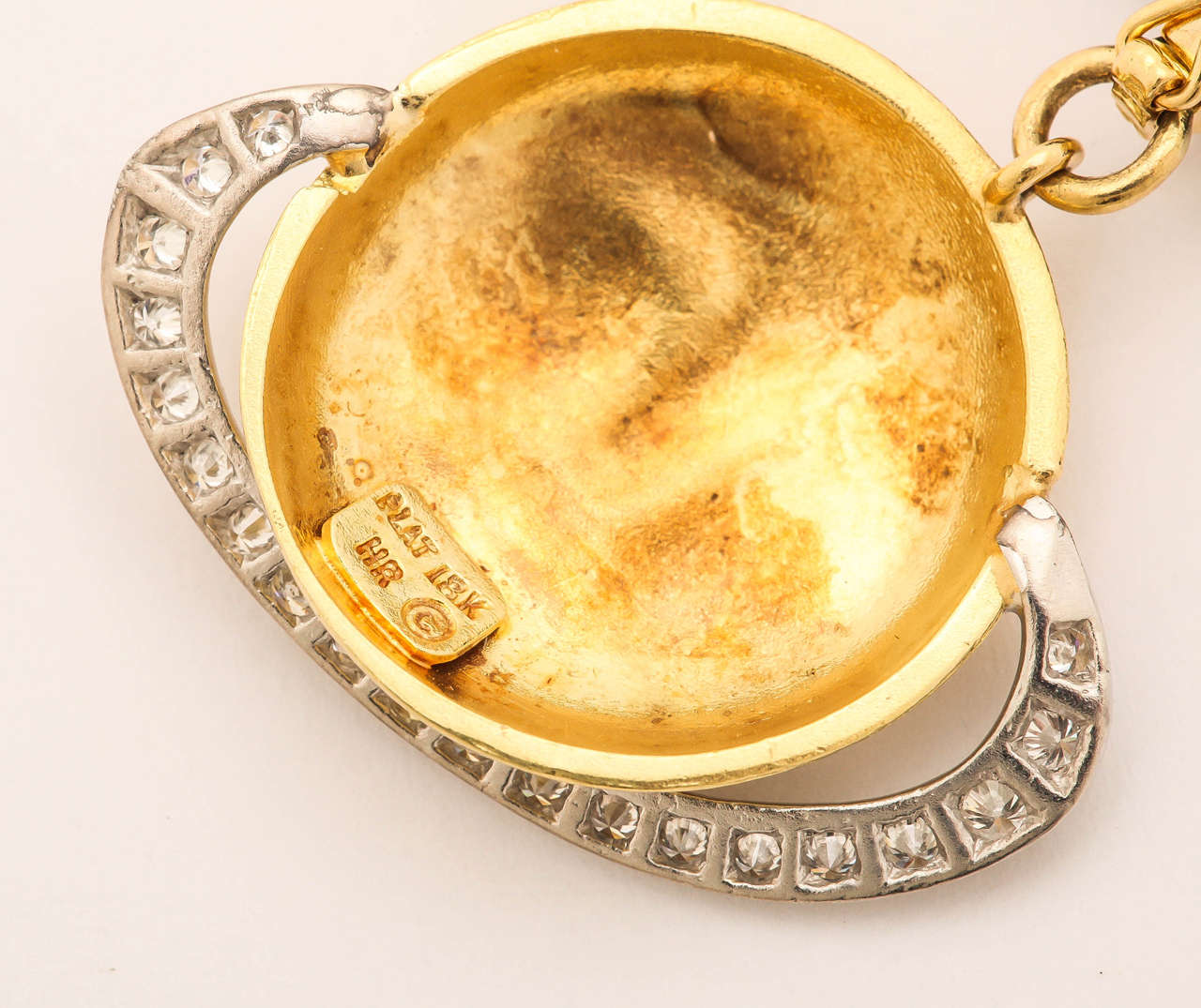 Gold and Platinum Saturn Celestial Pendant Necklace For Sale 1
