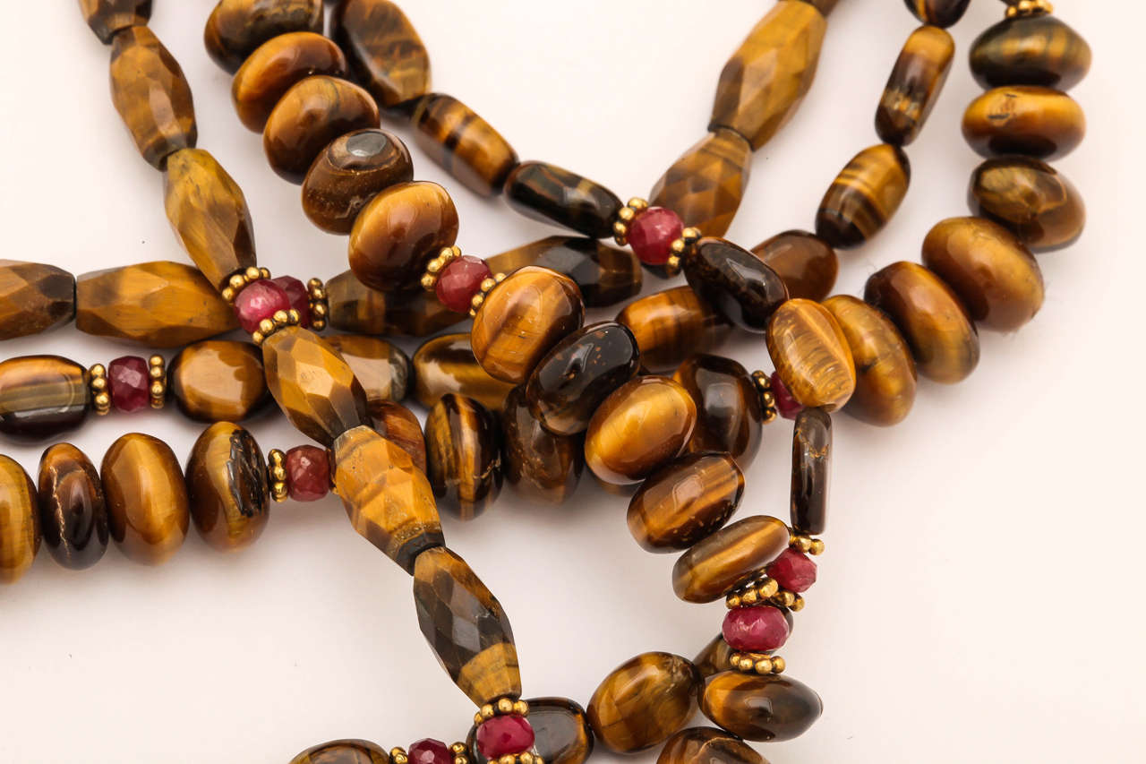 Stunning Ruby Gold Cocobolo Wood Necklace For Sale 1