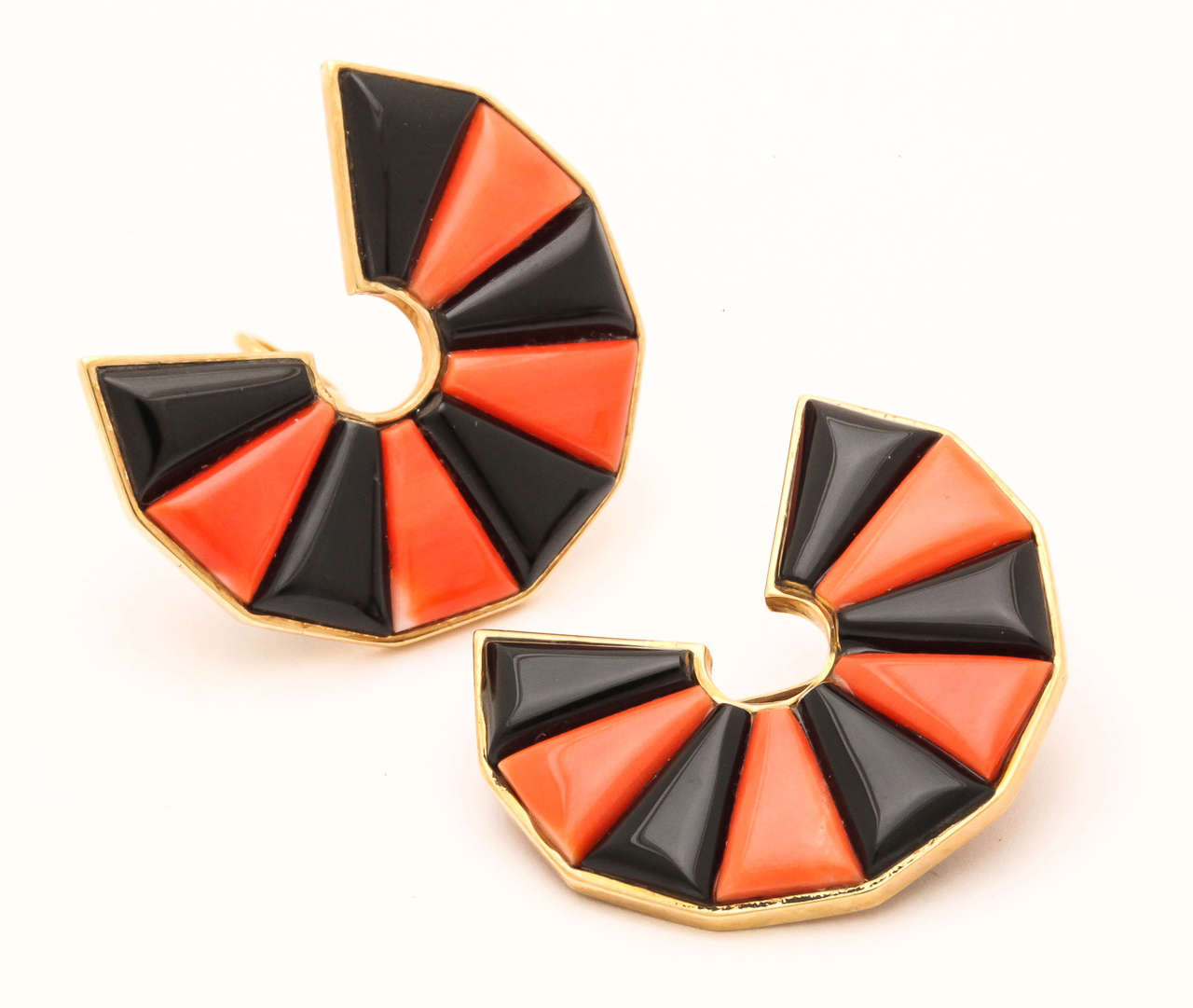 Unique Coral Black Onyx Gold Clip Earrings 1