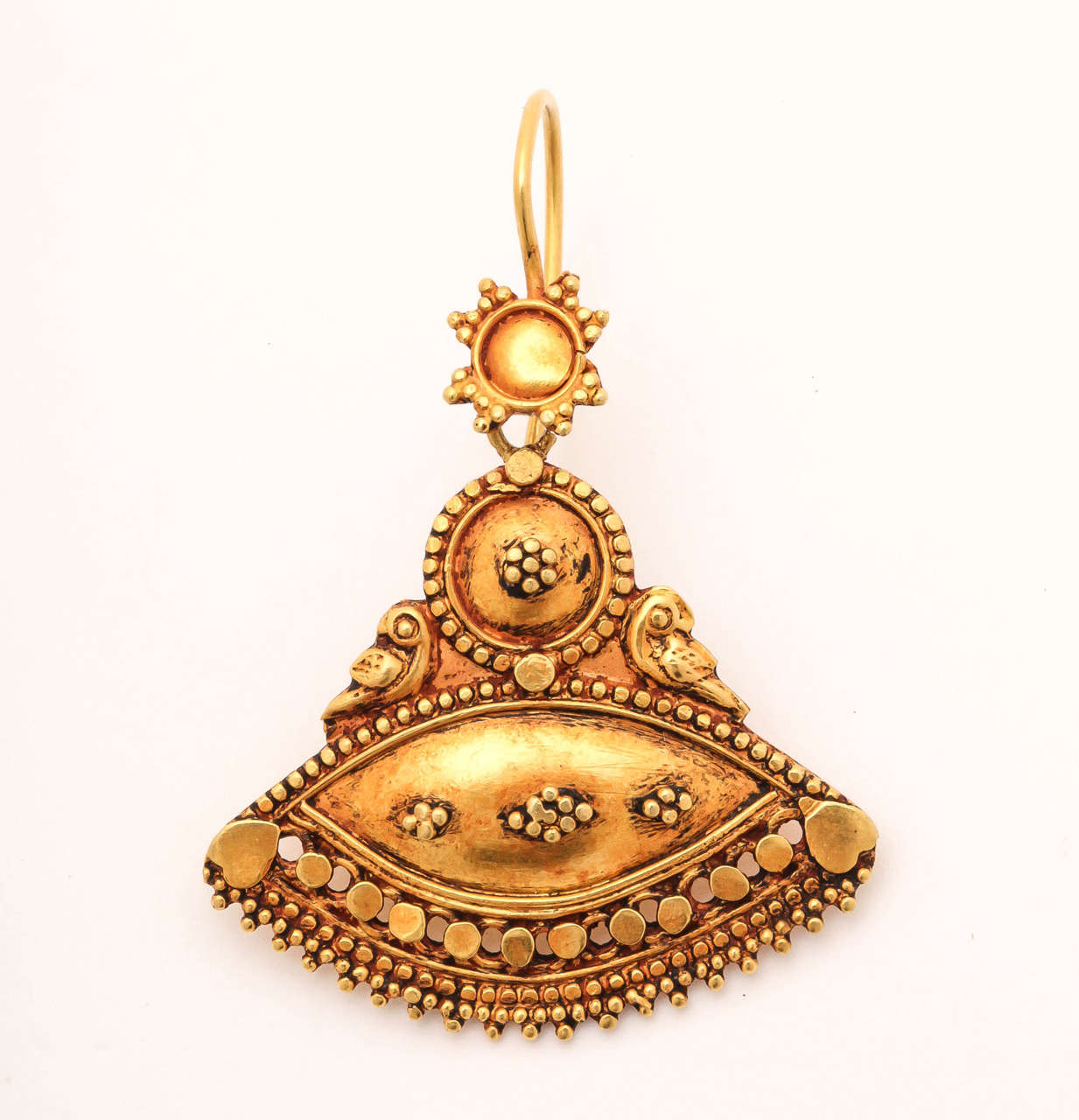 Artisan Exotic Gold Tribal Dangling Earrings For Sale