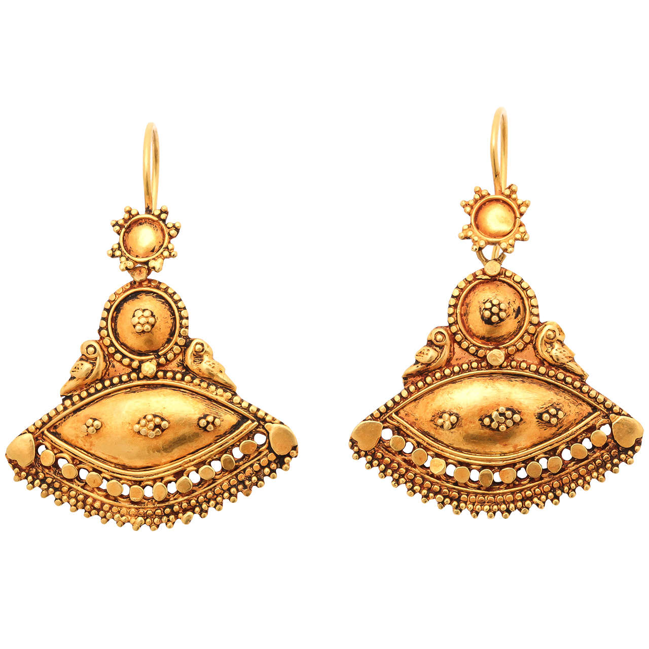 Exotic Gold Tribal Dangling Earrings For Sale