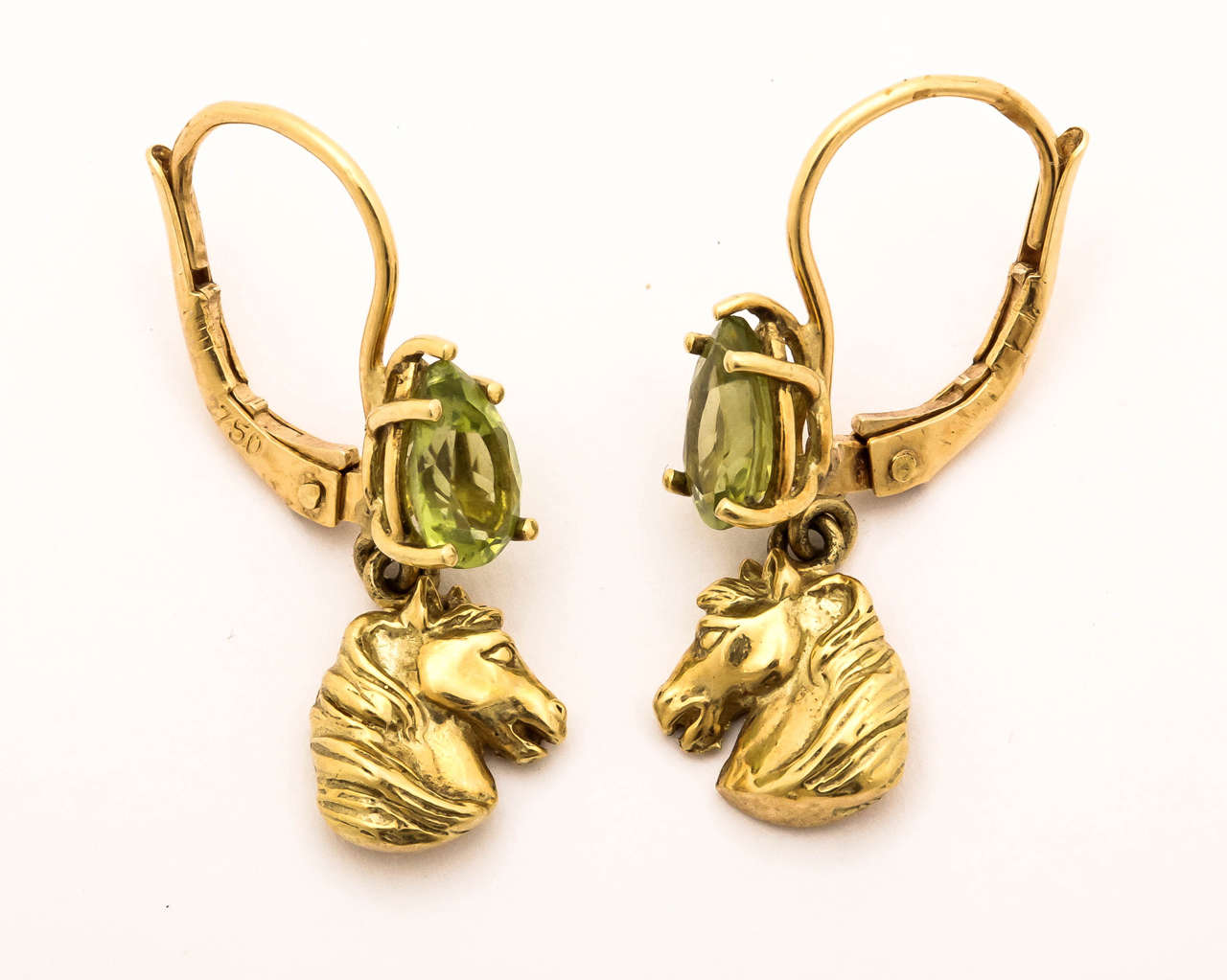 Sporty Peridot Gold Horse Head Earrings
