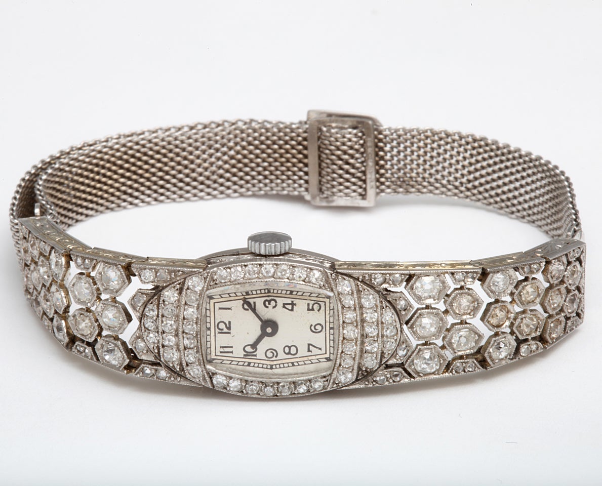 Women's Art Deco Diamond and Platinum Watch For Sale
