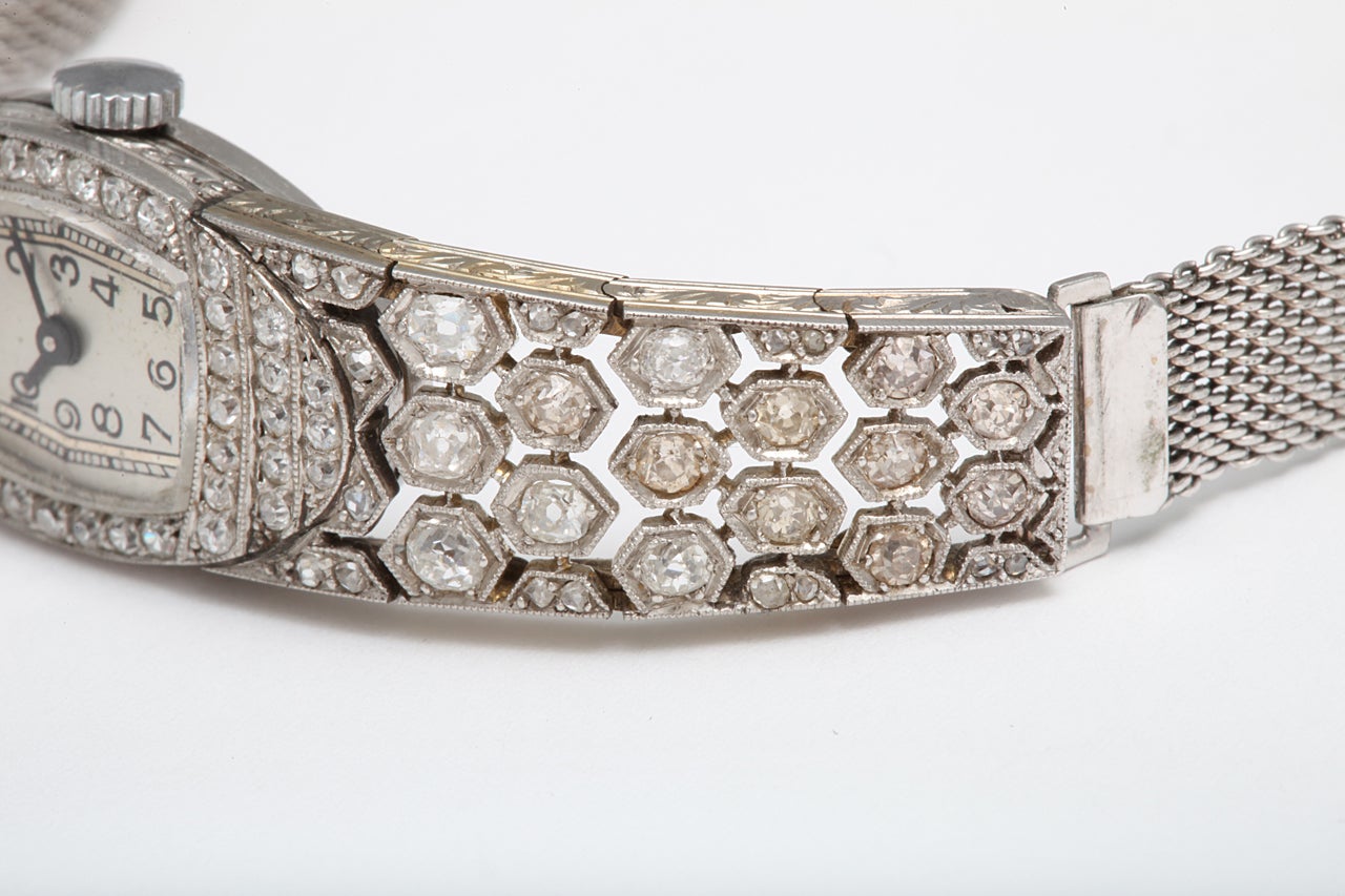 Art Deco Diamond and Platinum Watch For Sale 4