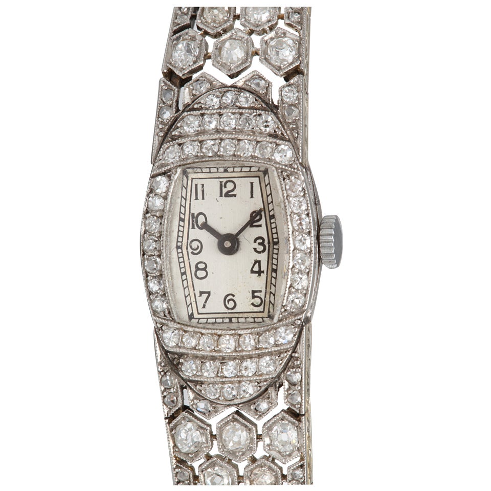 Art Deco Diamond and Platinum Watch For Sale