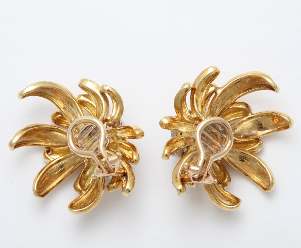 Floral Gold & Diamond Clip On Earrings 1
