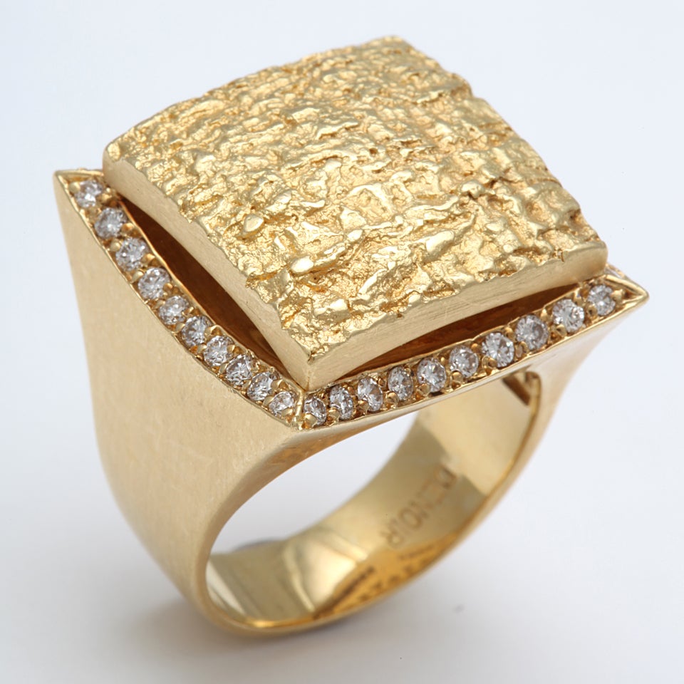DENAR TEXTURED GOLD and DIAMOND RING For Sale at 1stDibs