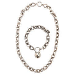 French Sterling Silver Link Necklace and Bracelet Demi-Parure