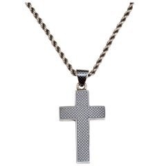 Antique Large Victorian Niello Cross Pendant on a Sterling Silver Chain