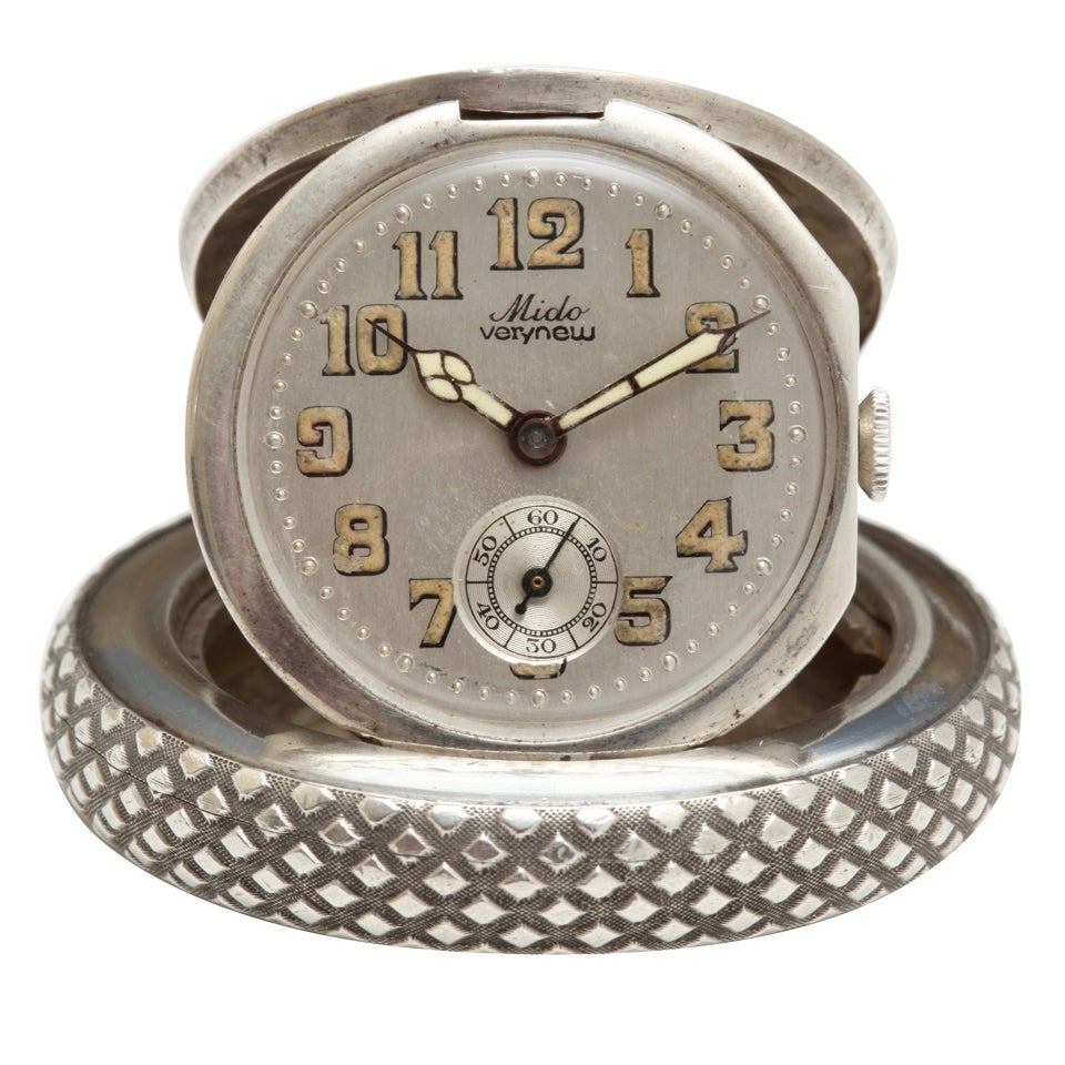 Mido Rare Silver Bugatti Wheel Travel Watch