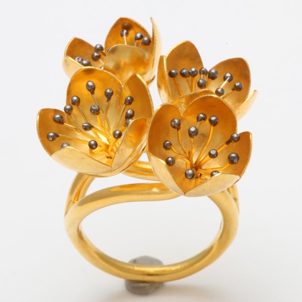 Gold Buttercup Flower Ring For Sale 1