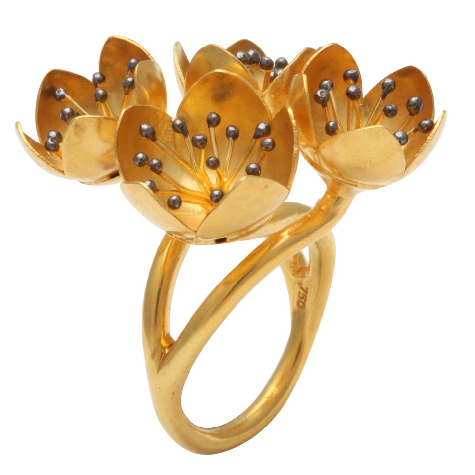 Gold Buttercup Flower Ring For Sale