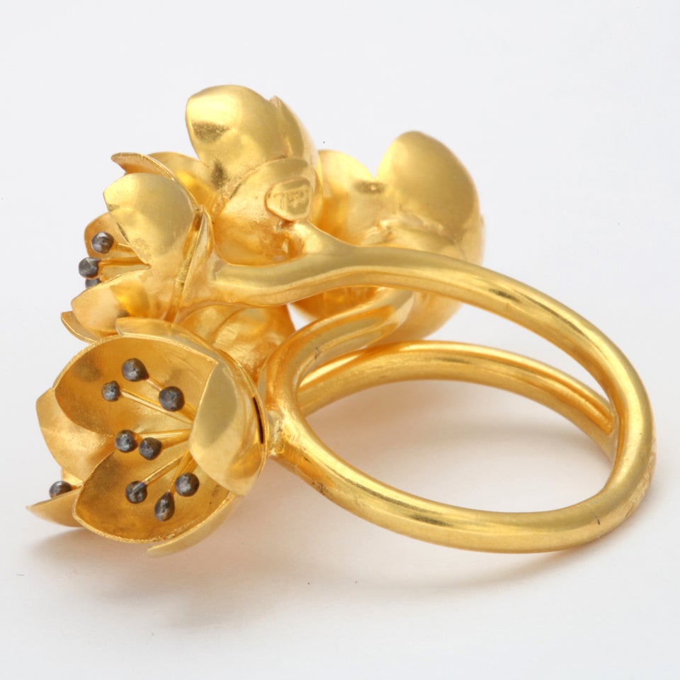 Gold Buttercup Flower Ring For Sale 1