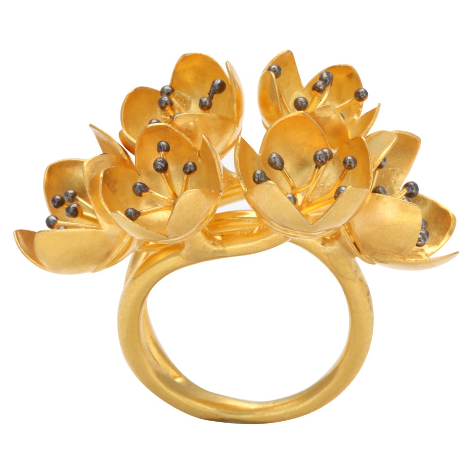 Gold Buttercup Flower Ring For Sale