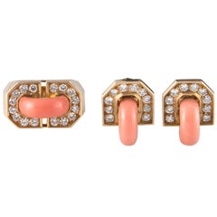 Contemporary Gubelin Coral Diamond Ring and Earring Set Contemporary Gubelin Coral Diamond Ring and Earring Set