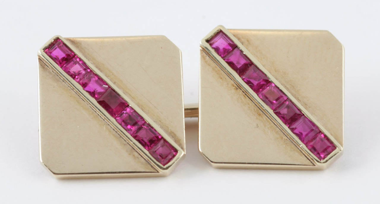 Women's 1930s Ruby Gold Cufflinks