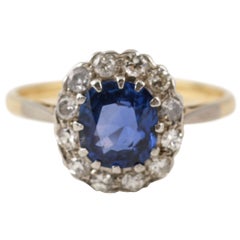 Retro Fine natural 1.36 carat Burma Sapphire diamond cluster engagement ring