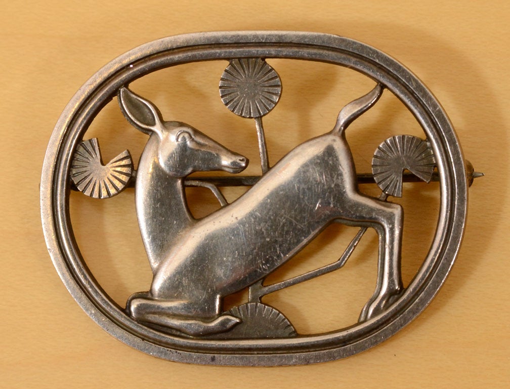 Georg Jensen Art Deco Deer Pin For Sale 2
