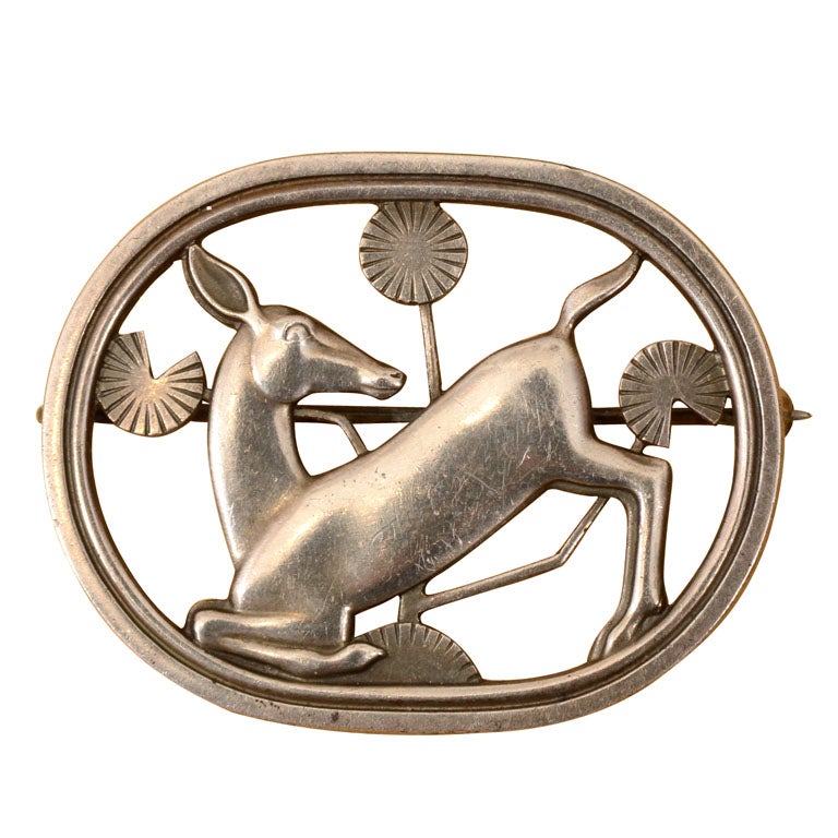 Georg Jensen Art Deco Deer Pin For Sale