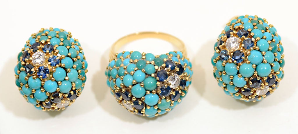 Gold and Turquoise Earrings and Ring Set 5