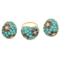 Gold and Turquoise Earrings and Ring Set