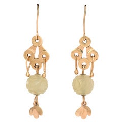 Gold and Carved Jade Earrings by Resia Schor