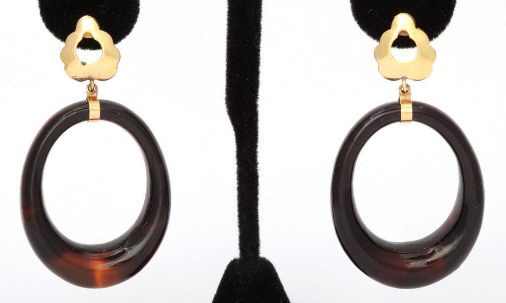1950's Tortoise Shell Hoop Earrings with Gold Posts 2