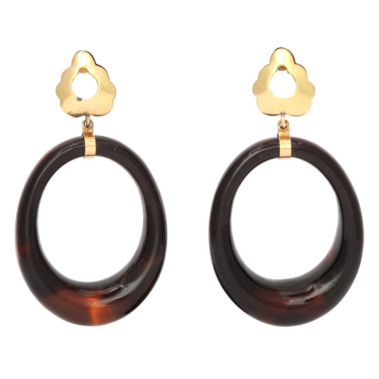 1950's Tortoise Shell Hoop Earrings with Gold Posts
