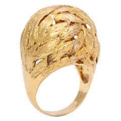 Vintage Gold High Dome Ring with Leaf Motif