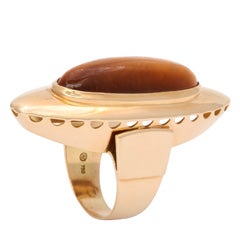 French Gold Ring with Long Tiger
s Eye