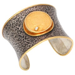 Turkish Sterling Silver and Gold Hand Made Modern Cuff