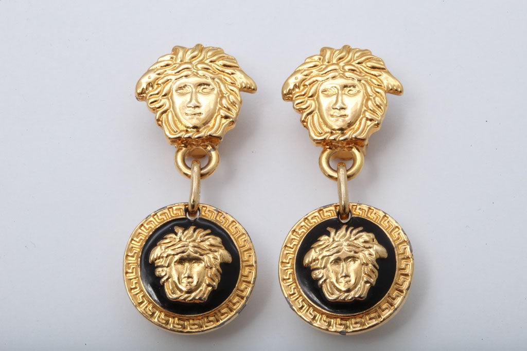 Gianni Versace Medusa Black/Gold Earrings at 1stDibs