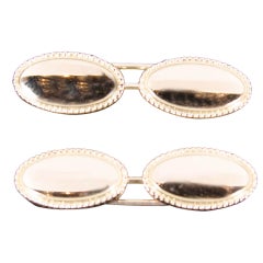 Antique Pair of Art Deco Gold Oval Cufflinks with Rope Detail