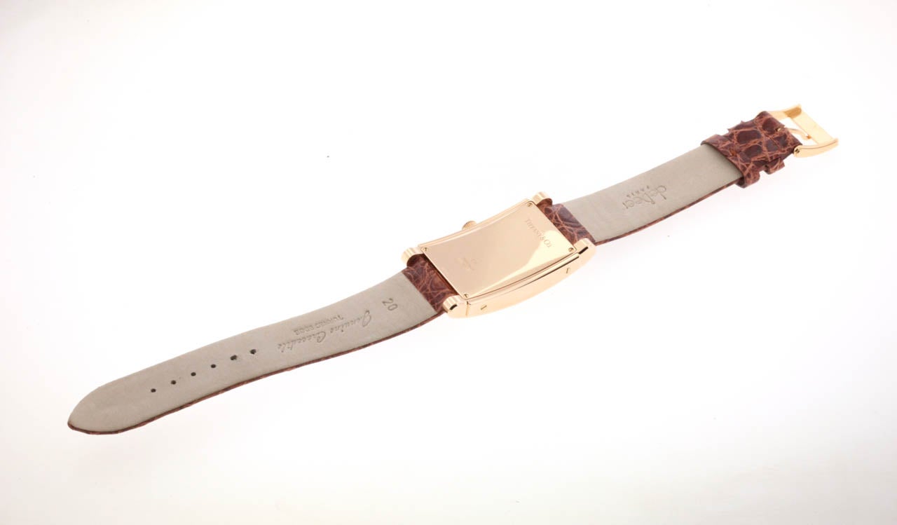Tiffany & Co Rose Gold Grand Automatic Rectangular Wristwatch with Date In Excellent Condition In New York, NY