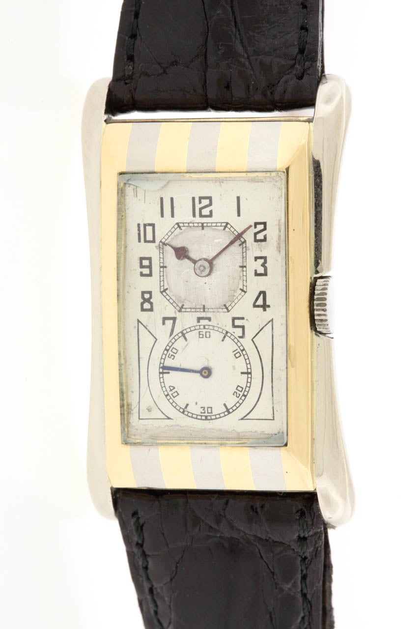 Rolex Yellow and White Gold Striped Prince Brancard Wristwatch Ref 971 In Excellent Condition In New York, NY