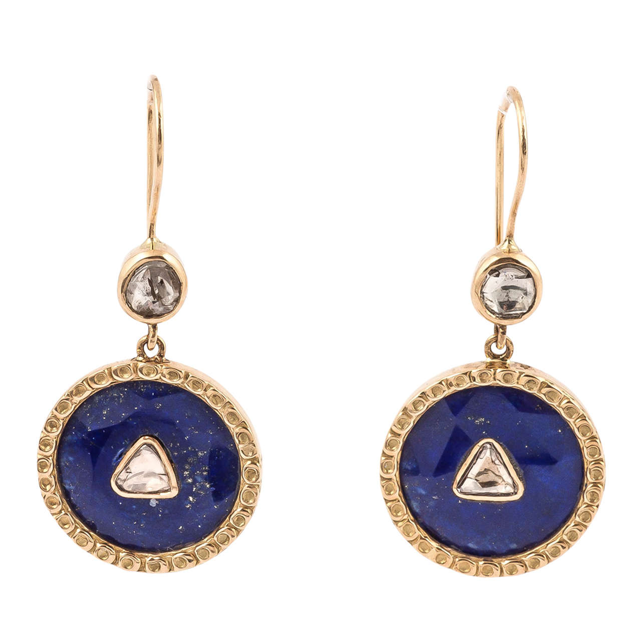 Lapis Triangle Polki Diamond Earrings For Sale