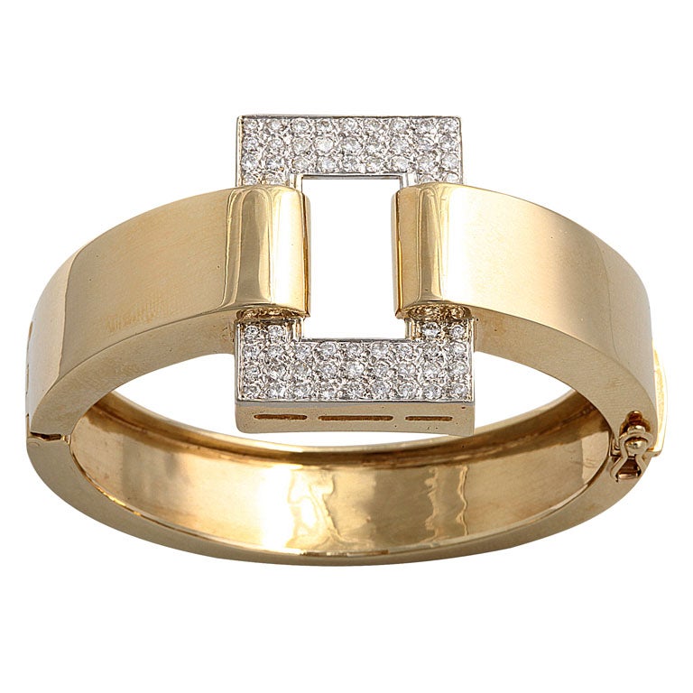Superbe bracelet géométrique des années 1970 avec diamants pavés