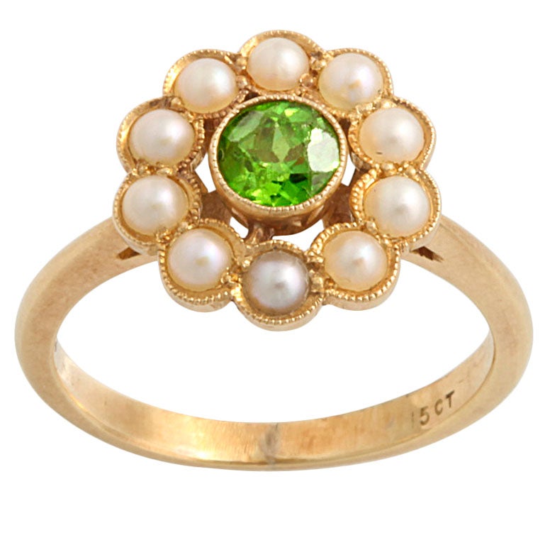 Victorian Demantoid Garnet and Pearl Ring