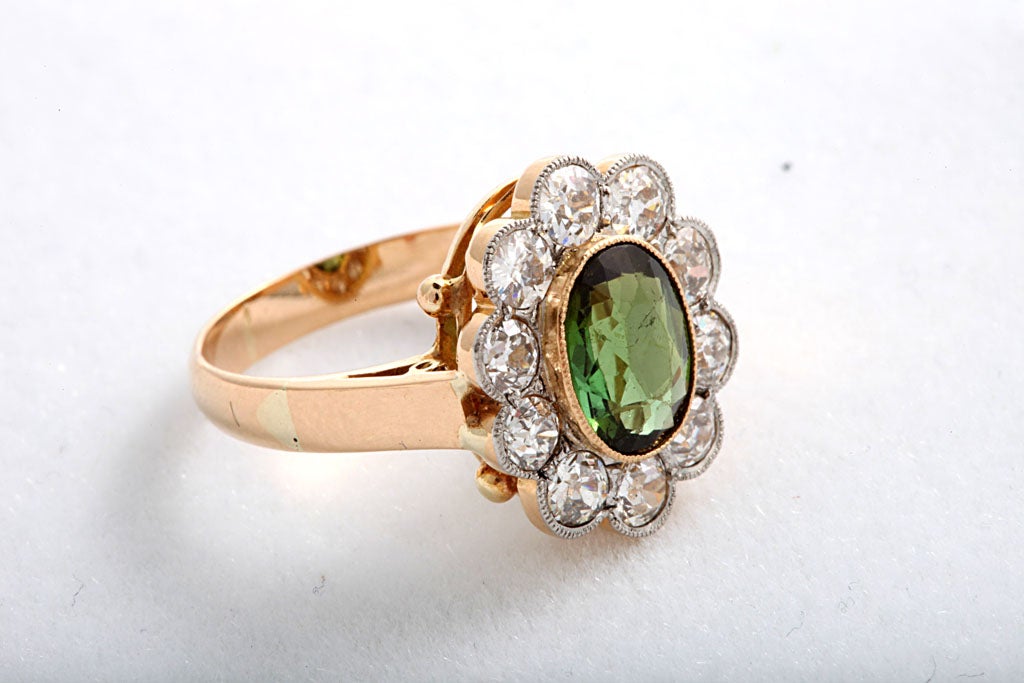Old European Cut Victorian Chrysoberyl and Diamond Cluster Ring For Sale