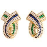 KRYPELL Sapphire, Emerald, and Diamond Swirl Earrings