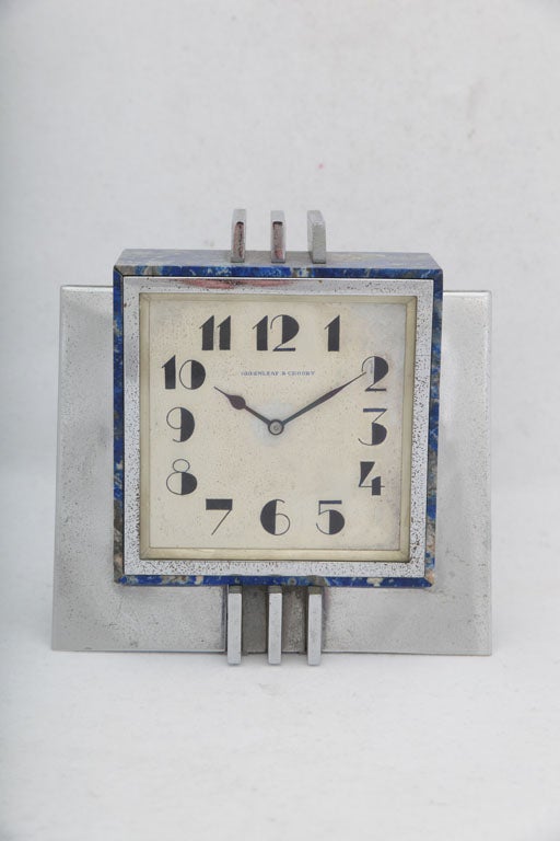 Women's or Men's Greenleaf & Crosby Lapis Art Deco Clock For Sale