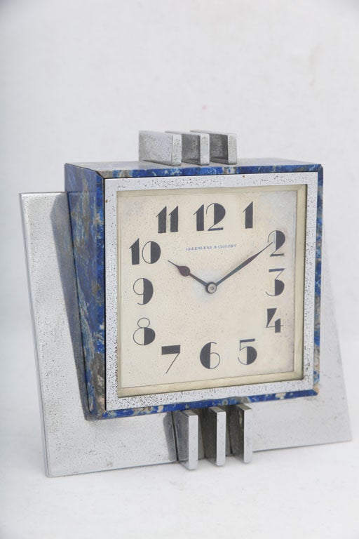 A must have for an Art Deco lover. This beautiful Art Deco clock exemplifies everything that we have come to know, and love, about Art Deco: geometric lines, the use of beautiful materials (in this case lapis lazuli) and simple elegance.  Greenleaf