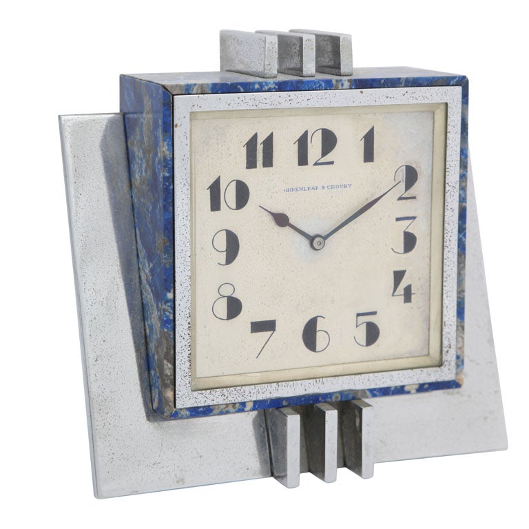Greenleaf & Crosby Lapis Art Deco Clock For Sale