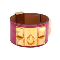 HERMES ALLIGATOR COLLIER DE CHIEN FUSHIA WITH GOLD HARDWARE