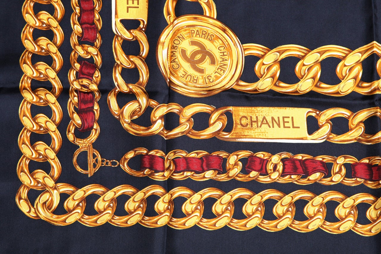 CHANEL ICONIC CHAIN MOTIF SCARF NAVY 1