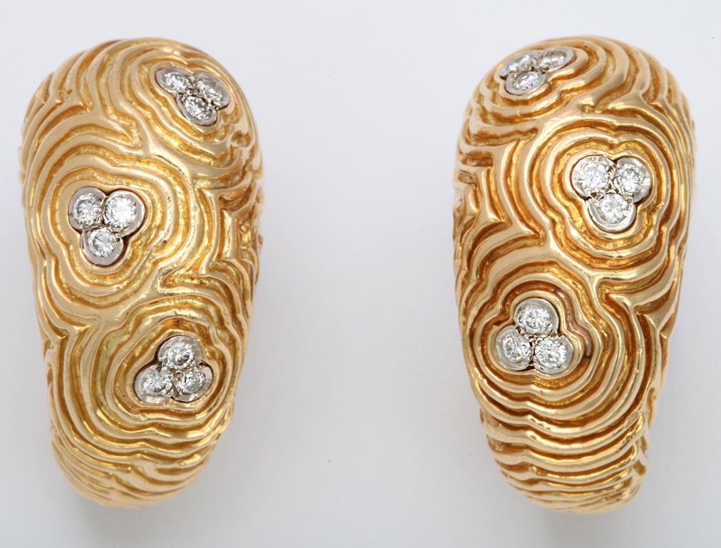 TIFFANY & CO. Gold Free Form Earrings with Diamonds