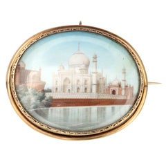 Painted Taj Mahal Brooch Ivory and Gold