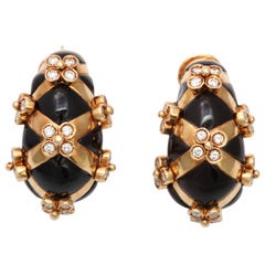 Onyx Diamond Gold Criss Cross Earrings