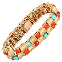 TIFFANY & CO. Coral Turquoise Gold Flexible Bracelet