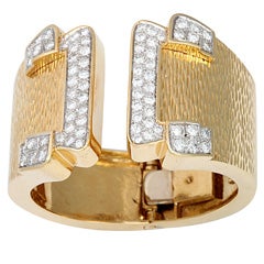WANDER PARIS Textured Gold Diamond Cuff Bracelet